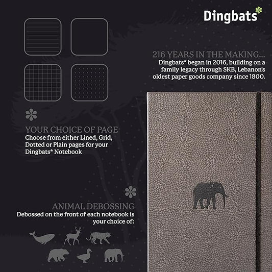 Dingbats* - Wildlife Dotted Extra Large A4 Notebook - PU Leather Hardcover Journal for Work, Writing - Pocket, Elastic Closure, Pen Holder, Bookmark