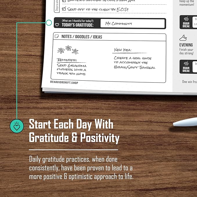 The Behavior Shift Daily Shift Desktop Planner - Undated Tear off Planner - Brain Dump Notepad & Organizer with Gratitude, Time Blocking, Prioritization & Goal Focus - 13 Week productivity Tracker