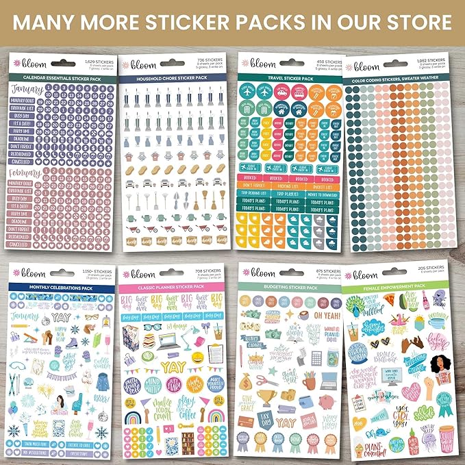 bloom daily planners Planner Sticker Value Pack (13 Unique Sheets / 1,000+ Stickers) - New Variety Assortment Bundle for Planning & Decorating