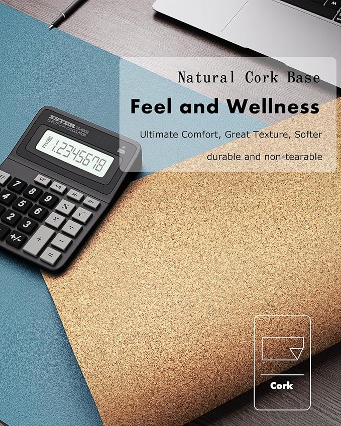 YSAGi Double-Sided Desk Mat, Eco Cork & Leather Desk Protector, Large Mouse Pad & Writing Pad for Office/Home (Sea Blue+Cork, 47.2" x 23.6")