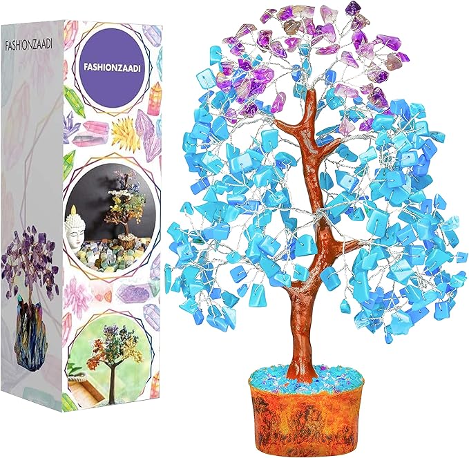 FASHIONZAADI Amethyst and Turquoise Crystal Tree of Life - Crystal Decor - Spiritual Gifts - Crystals Gifts for Women - Gemstones and Crystals