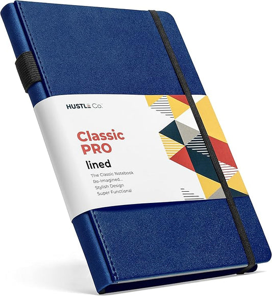 Thick Hardcover Journal Notebook - Ruled/Lined A5 (5x8 inch), Deluxe 120gsm Paper, Lays Flat for Writing, Professional Notebooks for Work, Business, Office, Executive, Gifts for Men and Women - Blue