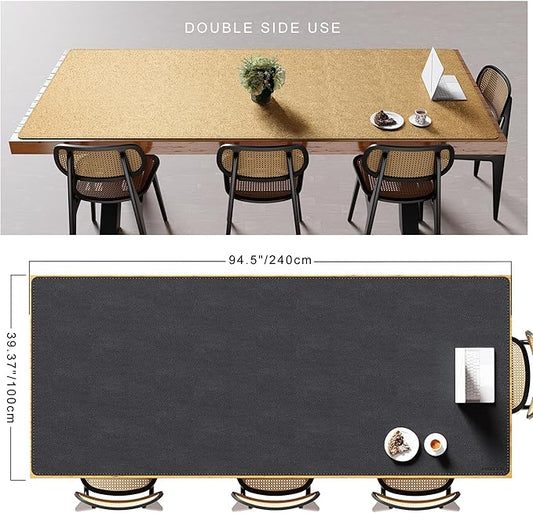 MAIDERN Cork & Leather Desk Mat – 94.5"x40" Large Office Desk Blotter Pad – Waterproof Surface Desk Blotter Pad (Black)