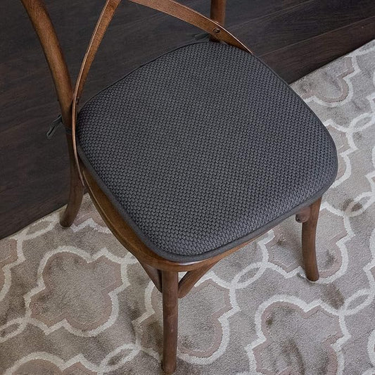 Sweet Home Collection Chair Cushion Memory Foam Pads with Ties Honeycomb Pattern Slip Non Skid Rubber Back Rounded Square 16" x 16" Seat Cover, 2 Pack, Charcoal Gray