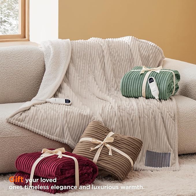 Bedsure GentleSoft Electric Blanket Full Size - Soft Ribbed Flannel Heated Blanket with 6 Heat Settings, Heating with 10 Time Settings, 8 hrs Timer Auto Shut Off, Gifts for Grandma (72"x84", Burgundy)