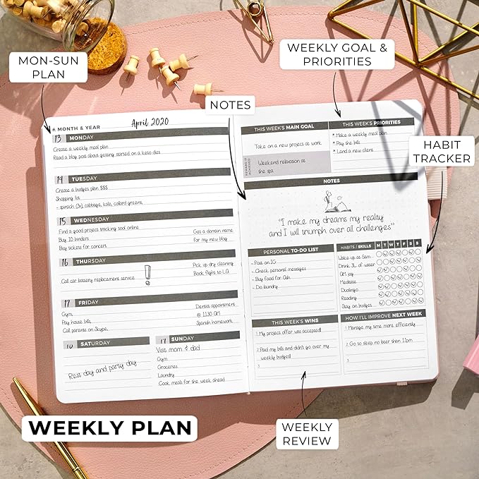 Clever Fox Planner – Undated Weekly & Monthly Planner for Productivity, Time Management & Goals – Organizer Journal – A5 (Rose Gold)