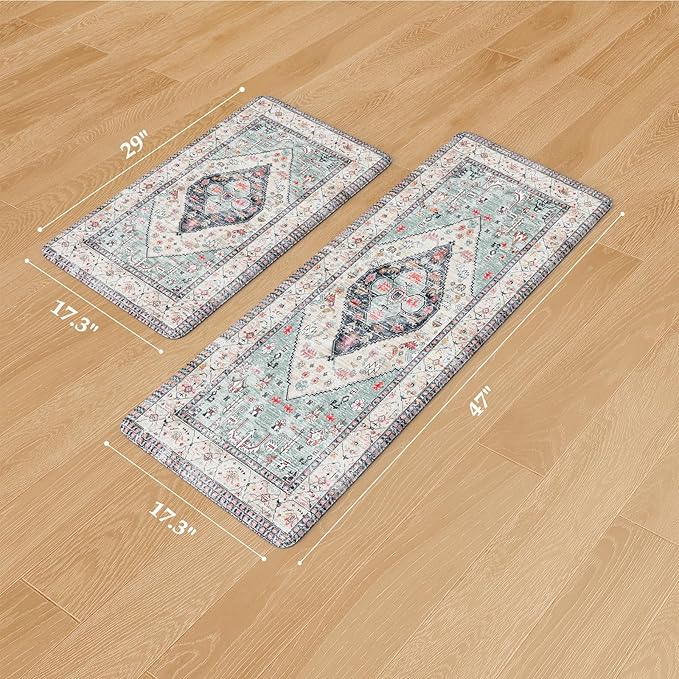 KIMODE Farmhouse Kitchen Mats,Anti Fatigue Kitchen Rugs Sets of 2, Non Slip Waterproof Kitchen Floor Mats, Ergonomic Cushioned Comfort Standing Mat for Laundry, Office, Sink,Desk,Blue