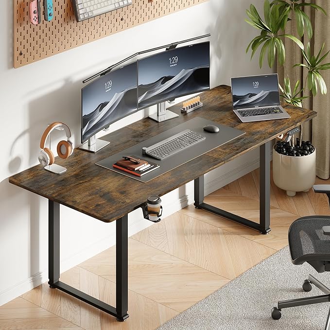 71x32 Inch Adjustable Standing Desk with 4 Legs, Stand-up Desk Features a Rectangular Top, Dual-Motor Lift, and Memory Presets (28-46Inch) for Home Offices or Computer Workstations, Rustic Brown