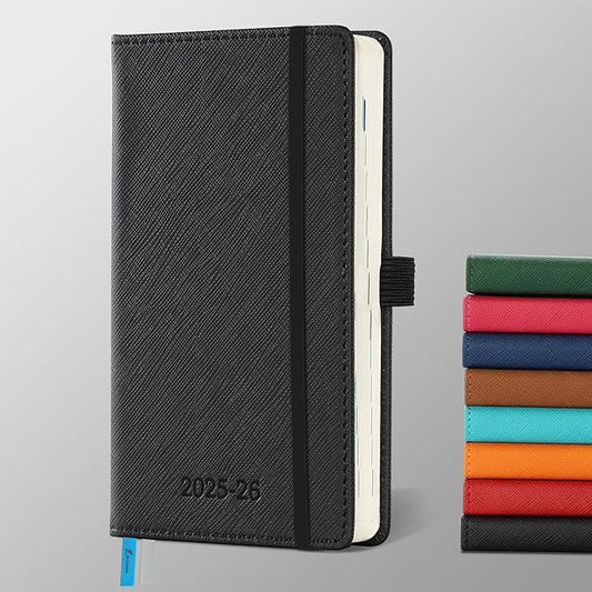 Weekly Monthly 2025-2026 Planner (July 25-Dec 26),6.5"x3.75",18 Months Agenda Plan with Month Tabs & Pocket,Expenses/Note Pages, Academic Calendar with Vegan Leather Cover,Black