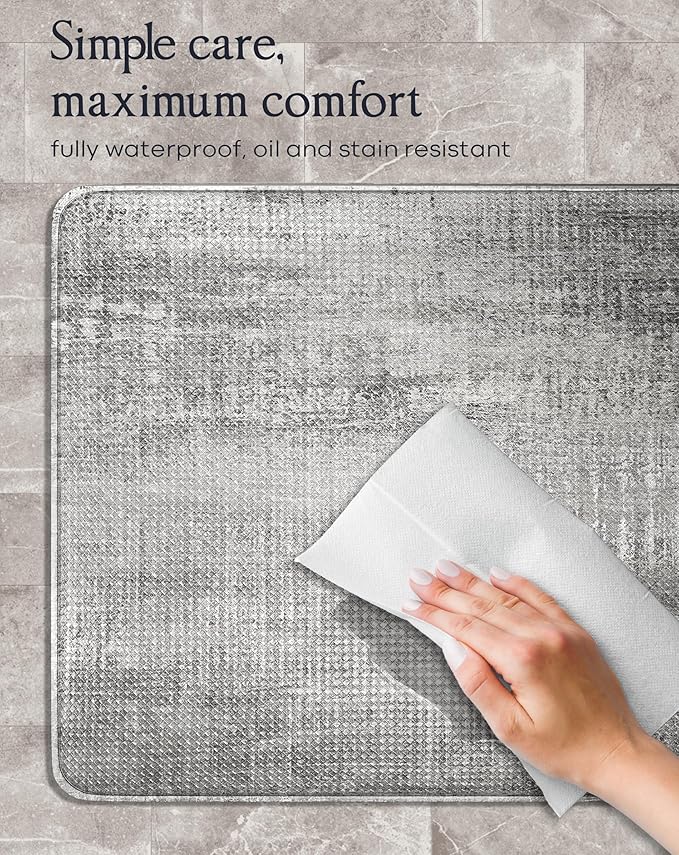 Anti-Fatigue Kitchen Mat Set – 2-Piece Memory Foam Cushioned Mats for Standing – Pewter, 18×30 & 18×60, 0.4 in Thick, Waterproof, Non-Slip – Homergy