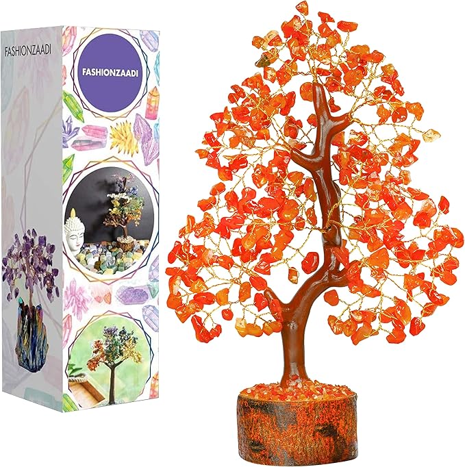 FASHIONZAADI Carnelian Healing Crystal Handmade Bonsai Tree for Positive Energy, Crystal Tree of Life Home and Office Feng Shui Decor, Good Luck, Money, Christmas Decor, Birthday Gifts for Women, Mom