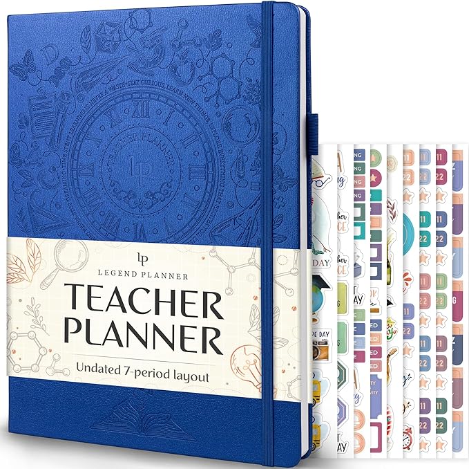 Legend Teacher Planner – Undated Lesson Plan Book for Teachers with Weekly & Monthly Calendars - Classroom Organization & School Year Planner – 8.5”x11.5” Hardcover (Mystic Blue Debossed)