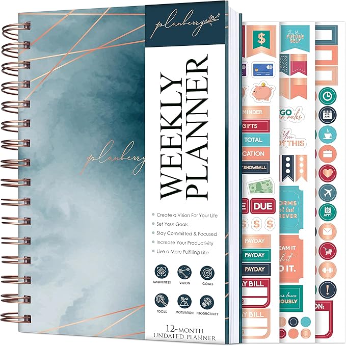 PLANBERRY Weekly Planner – Undated Life Organizer & Budget Planner – Time Management, Goal Setting, To-Do List, Work-Life Balance & Habit Tracker – 6.1″ x 8.1″ (Ocean Depths)