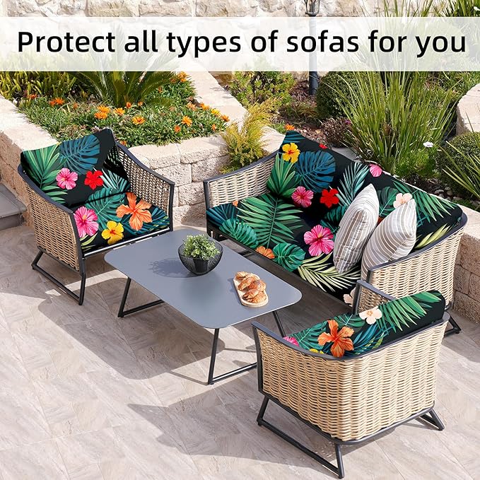 8Pcs Stretch Patio Cushion Covers,Outdoor Couch Covers Replacement,Outdoor Couch & Sofa Slipcovers,for Patio Furniture Cushion Covers,Washable Reusable urniture Protector (Flowered Leaves,Cover Only)