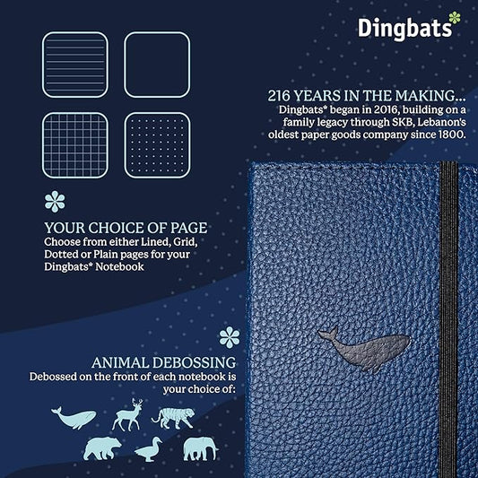 Dingbats* - Wildlife A6 Plain Pocket Notebook - PU Leather Hardcover Small Journal for Work, Travel - Pocket, Elastic Closure, Pen Holder, Bookmark