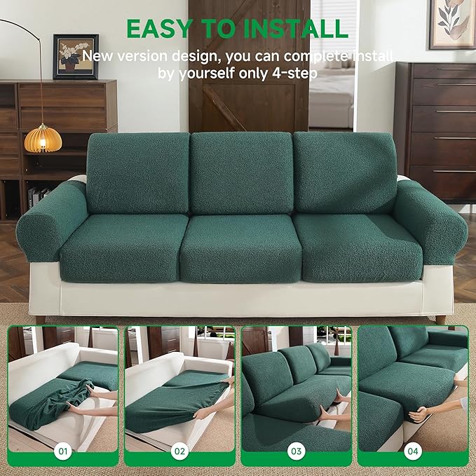 Couch Cushion Covers for Sectional Sofa, Stretch Soft Sofa Slipcovers Washable Wear-Resistant Universal Furniture Protector for Living Room(1 Piece Large Cover, Green)