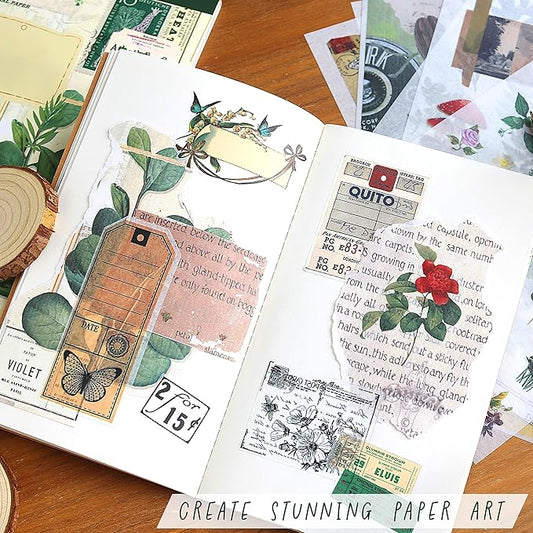 Washi Vintage Stickers for Scrapbooking - Ephemera Book for Journaling with 453 Stickers and 20 Scrapbook Papers. Ephemera for Junk Journals, Journaling Supplies