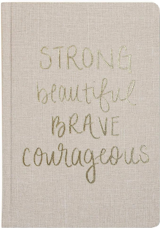 Sweet Water Decor Cute Motivational Lined Composition Notebook for Women, 100 Ruled Pages for Writing, Diary with Fabric Inspirational Cover (Strong Beautiful Brave Courageous)