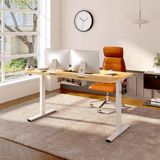 FLEXISPOT EN2 Whole-Piece Standing Desk with Clamp Power Strip, 48 x 24 Electric Height Adjustable Desk with Cable Management (White Frame + 48" Maple Top)