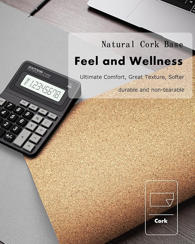 YSAGi Double-Sided Desk Pad, Leather Desk Mat, Eco Cork Desk Pad Protector, Large Mouse Pad for Desk, Waterproof Desk Blotter Pad, Desk Writing Pad for Office Work/Home (Grey+Cork, 47.2" x 23.6")