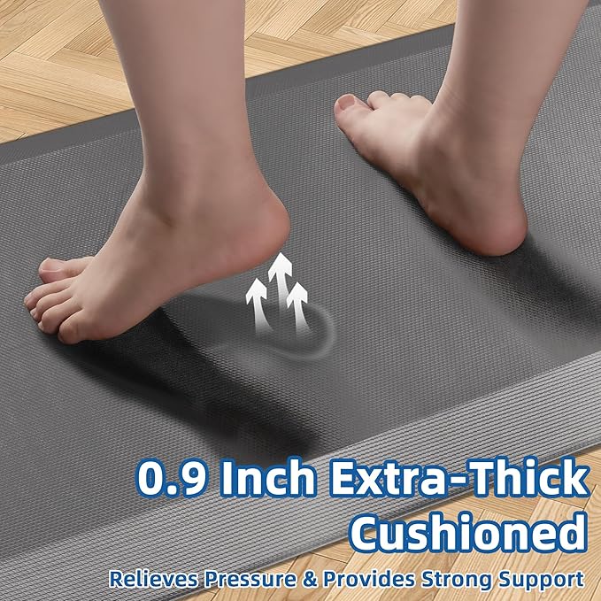 2 PCS Anti Fatigue Kitchen Mats for Floor, Grey 9/10 Extra Thick Cushioned Standing Desk Mat, Comfort Memory Foam Ergonomic Rugs and Mats Non-Slip Waterproof for Office, Kitchen, 20"x32"+20"x48"