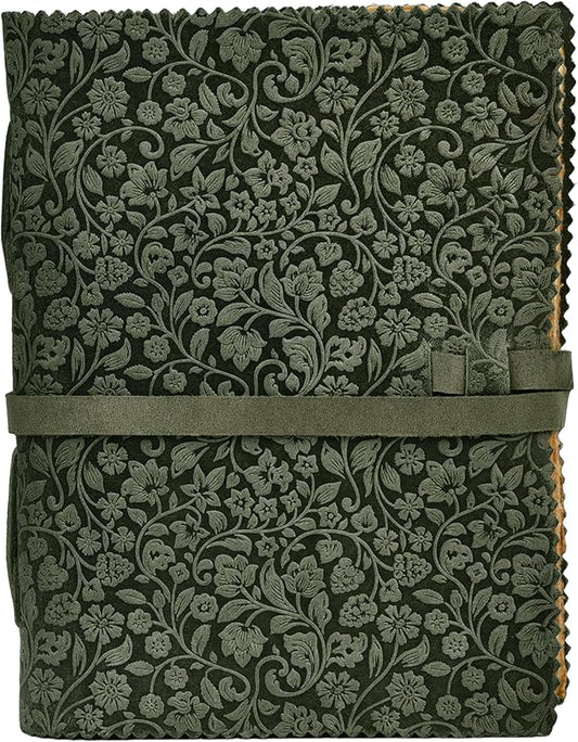 LEATHER VILLAGE Leather Bound Floral Embossed Journal for Women Men - 200 Pages, 8”X6”(A5), Aqua - Book of Shadows, Vintage Blank Paper Travel Diary, Notebook for Writing, Drawing, Sketchbook