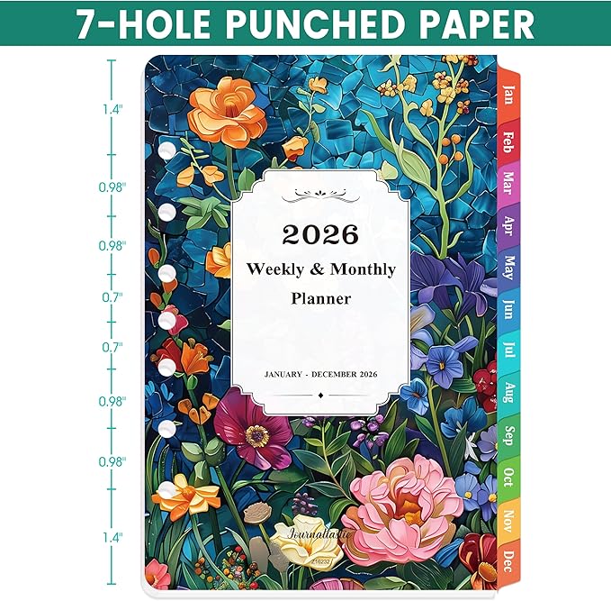 2026 Planner Refills - 7-Hole Punched Planner Refills 2026 with Colorful Tabs, JAN 2026 - DEC 2026, 5.5" x 8.5", A5 Planner Inserts, 2026 Weekly and Monthly Planner Refill with Monthly Pages & Weekly Pages - Dopamine Color