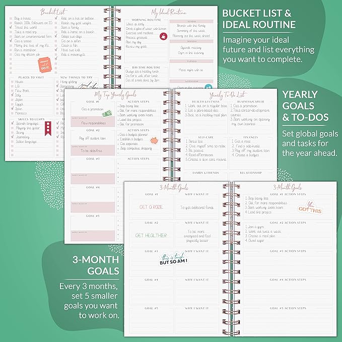 PLANBERRY Weekly Planner – Undated Life Organizer & Budget Planner – Time Management, Goal Setting, To-Do List, Work-Life Balance & Habit Tracker – 6.1″ x 8.1″ (Green Pastures)