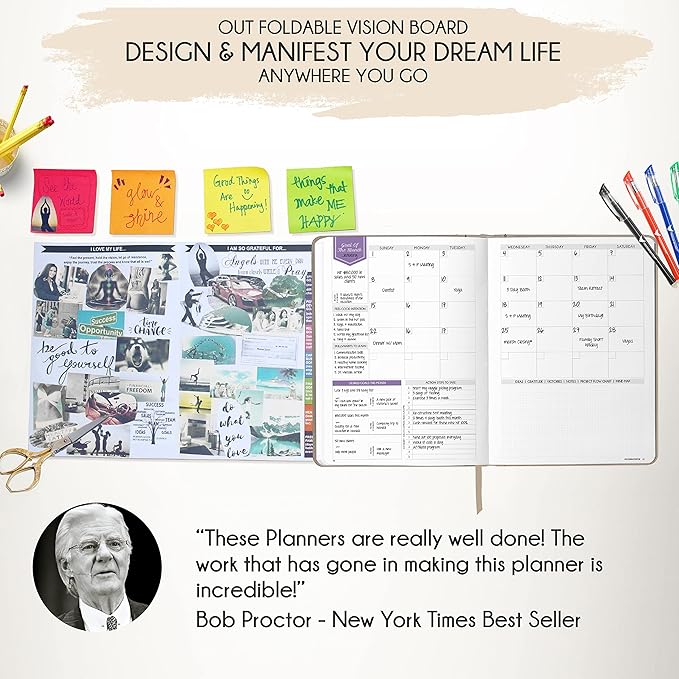 Life Planner - Undated Weekly & Monthly Planner, 12-Month Journey to Increase Productivity | Gratitude Journal, Life Organizer & Goal Journal | Include Foldable Vision Board, Habit Tracker & Stickers