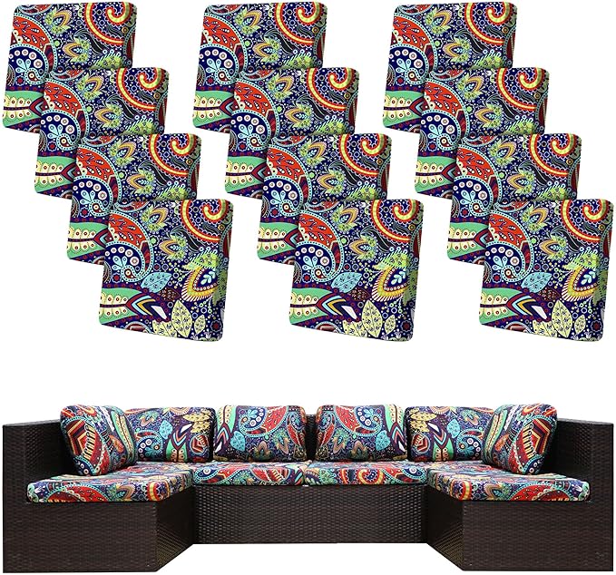 12 Pcs Stretch Patio Cushion Covers,Outdoor Couch Covers Replacement,Outdoor Couch & Sofa Slipcovers,for Patio Furniture Cushion Covers,Washable Reusable Furniture Protector (Rococo ,Cover Only)