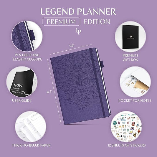 Legend Weekly Planner Premium – Undated Weekly, Monthly & Budget Planner – Life Organizer for Time Management & Productivity, A5 (Purple)