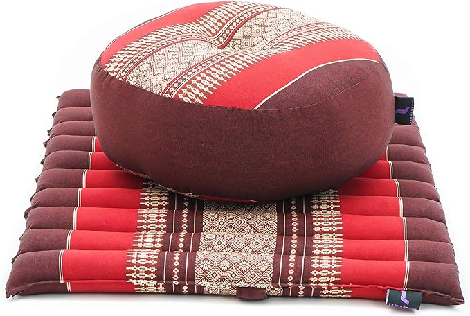 Leewadee Meditation Cushion Set – 1 Small Zafu Yoga Pillow and 1 Small Roll-Up Zabuton Mat Filled with Kapok