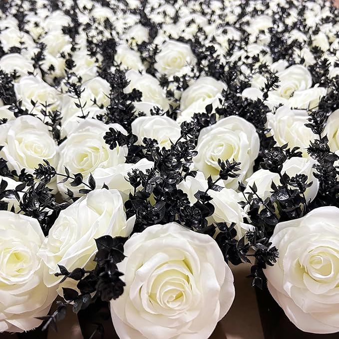 LADADA Artificial Flowers with Small Ceramic Vases, Roses in Vases Plastic Artificial Flowers and Plants,Used for Home Office Wedding Decoration, Table Decoration(White)