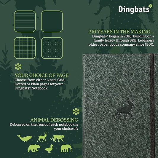 Dingbats* Wildlife Lined Writing Journal Notebook A5 - Vegan Leather Hardcover - Ideal for Work, Travel - Pocket, Elastic Closure, & Bookmark
