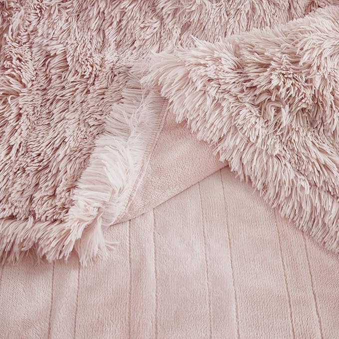 Serta Mila Shaggy Heated Throw Blanket - Soft Faux Fur Heated Blanket, Fast Heating, Auto Shut Off Timer, Low EMF, 5 Heat Setting, ETL Certified, Machine Washable Electric Blanket, Blush 50"x60"