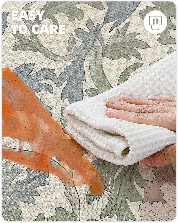 Color&Geometry Floral Kitchen Mat 24"x59", Anti Fatigue Mats for Kitchen Floor, Kitchen Rugs Non Slip, Waterproof & Oil Proof Kitchen Runner for Standing Desk Office, Sink - Floral Beige