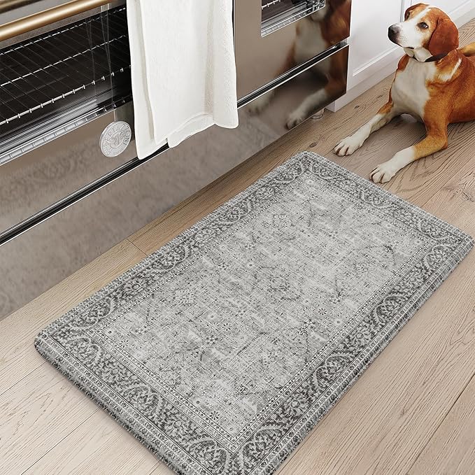 KIMODE Anti Fatigue Kitchen Mat,17.3"x29" Cushioned Vintage Grey Kitchen Rugs Non-Slip,Waterproof Wipe Clean Ergonomic Cushioned Comfort Kitchen Sink Standing Mat for Kitchen,Laundry Floor