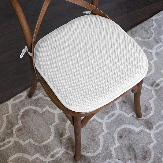 Sweet Home Collection Chair Cushion Memory Foam Pads with Ties Honeycomb Pattern Slip Non Skid Rubber Back Rounded Square 16" x 16" Seat Cover, 4 Pack, White 4 Pack