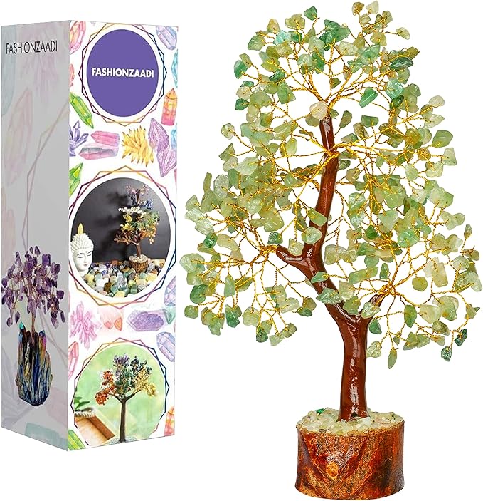 FASHIONZAADI Green Jade Chakra Tree of Life, Crystal for Positive Energy, Feng Shui Home Decor - Handmade Gemstone Bonsai Money Tree,- Green Healing Crystals, Wealth & Good Luck Stones Spiritual Gift