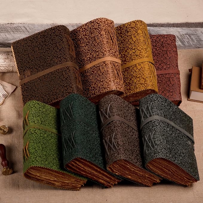 LEATHER VILLAGE Leather Bound Floral Embossed Journal for Women Men - 200 Pages, 13X8 Inches, Green - Book of Shadows, Vintage Blank Paper Travel Diary, Notebook for Writing, Drawing, Sketchbook