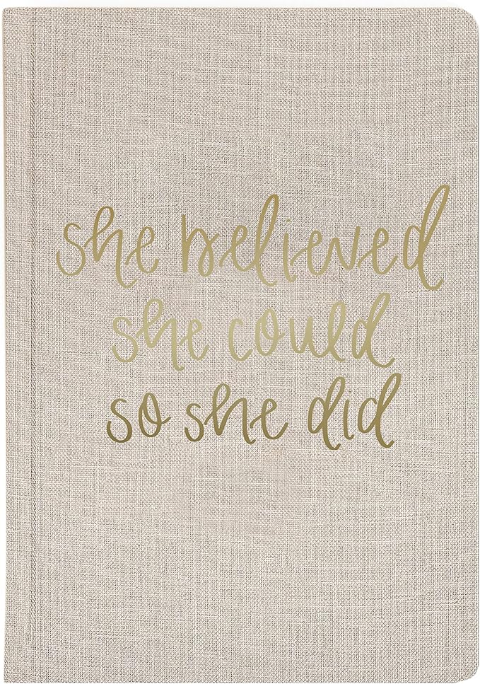 Sweet Water Decor Cute Motivational Lined Composition Notebook for Women, 100 Ruled Pages for Writing, Diary with Fabric Inspirational Cover (Tan She Believed She Could)