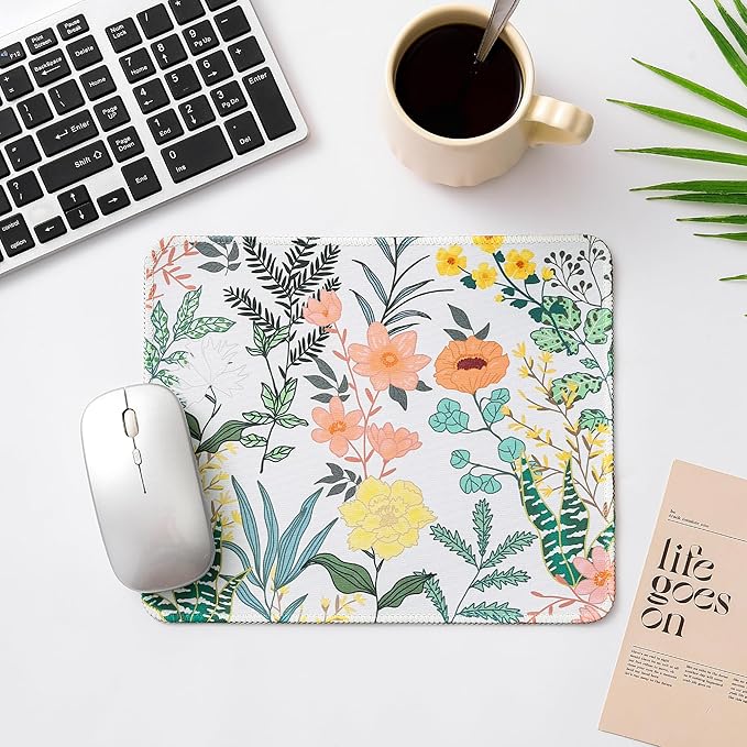 ALOANES Waterproof Mouse Pad with Stitched Edge, Premium-Textured Mouse Mat, Non-Slip Rubber Base Mousepad for Laptop, Computer & PC, Desk Mat for Gamer, Office & Home, Flower and Plant