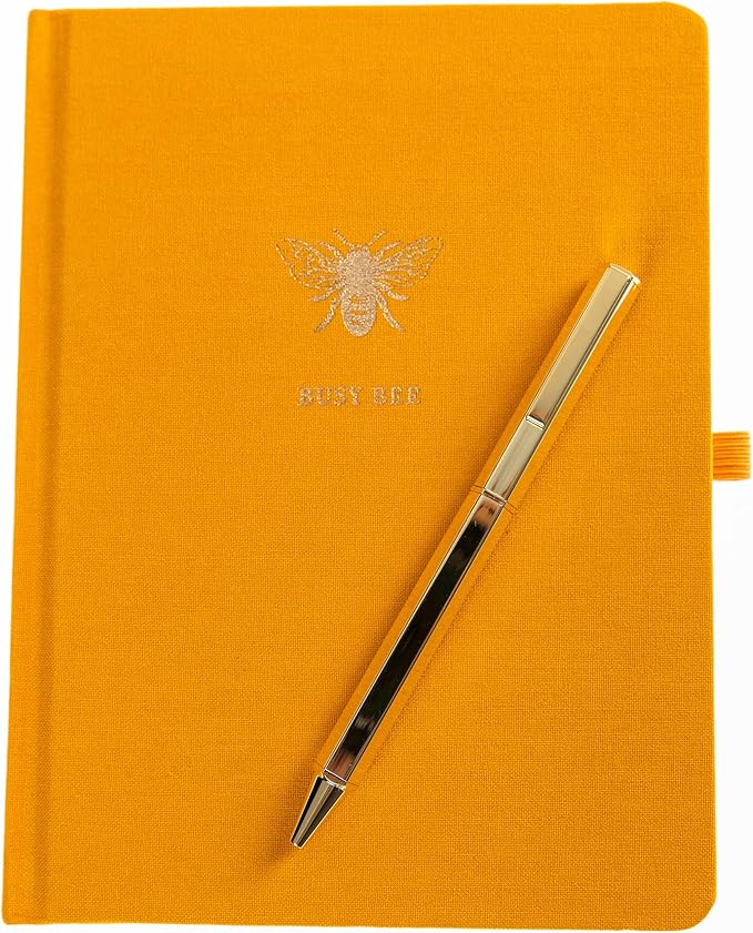 Bee Lined Journal Plus Pen by Graphique Luxe Collection, Hardcover Diary Notebook for Writing, Gold Foil Embossing, 160 Pages, 6” x 8”