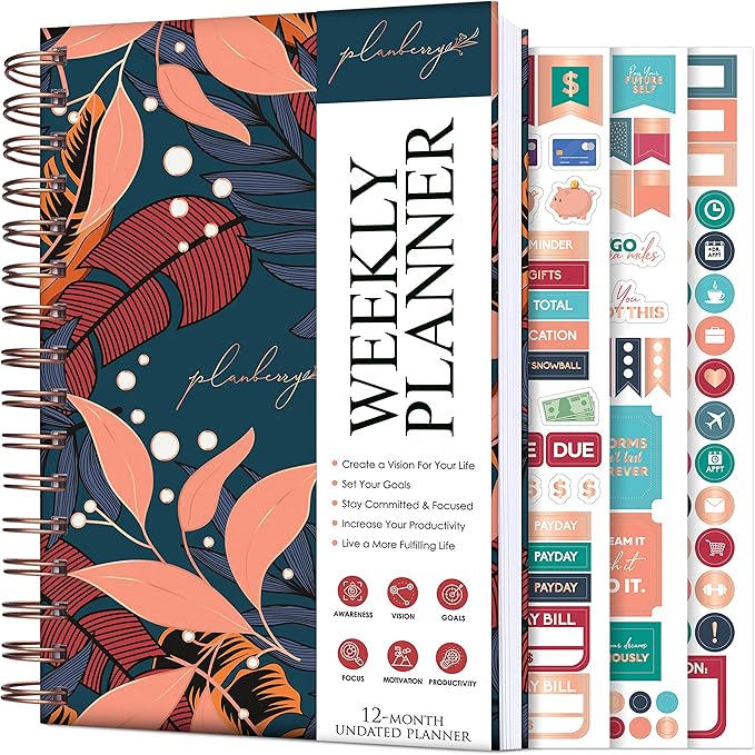 PLANBERRY Weekly Planner – Undated Life Organizer & Budget Planner – Time Management, Goal Setting, To-Do List, Work-Life Balance & Habit Tracker – 6.1″ x 8.1″ (Tropical Night)