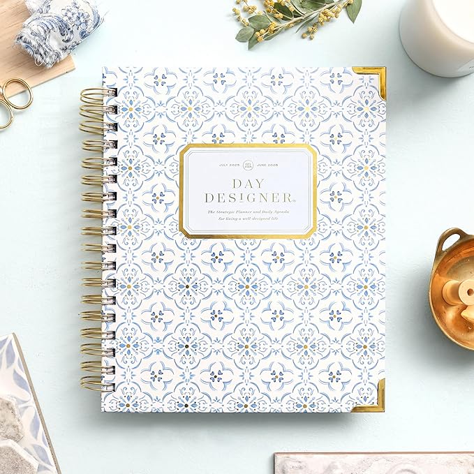 Day Designer 2025-2026 Daily Planner – Premium Planner for Stylish Organization. Combines Monthly Calendar, Hourly Schedule, To-Do List, Gratitude, Goal Setting, Inspirational Quotes, Stickers & More. Elegant laminated Cover with Gold Accents (Casa Bella)