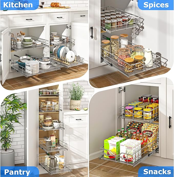 WelFurGeer Soft Close Slide Out Cabinet Shelf, 11" W x 22" D Pull Out Drawers for Kitchen Cabinets, Kitchen Shelf Organizer, Cupboard Organizers and Storage, Under Cabinet Pull Out Shelves