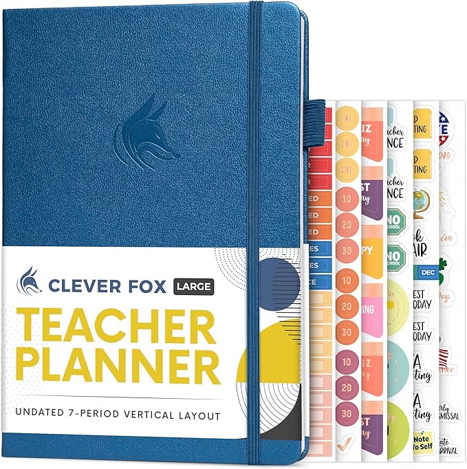 Clever Fox Teacher Planner – School Year Planner with Calendars & Lesson Plans – Teacher Plan Book for Classroom & Homeschool Organization - Undated, 7x10″, Hardcover (Mystic Blue)