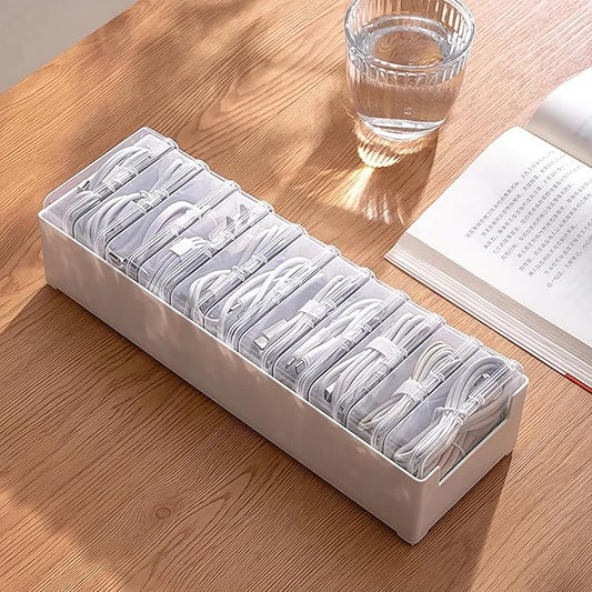 11 Box Cable Organizer Storage Box, Desktop Cable Management with Switch, Power Cord Organizer for Office,Home,Desk Accessories Storage Stationery Supplies and Accessories(Clear) (11 Box)