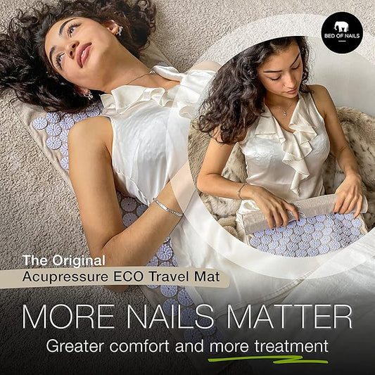 Original Comfortable Premium Eco Acupressure Mat Pillow Cushion Strap for Pain Relief, Increased Energy, Relaxation, Muscle Recovery with Tote Bag (ECO Travel)