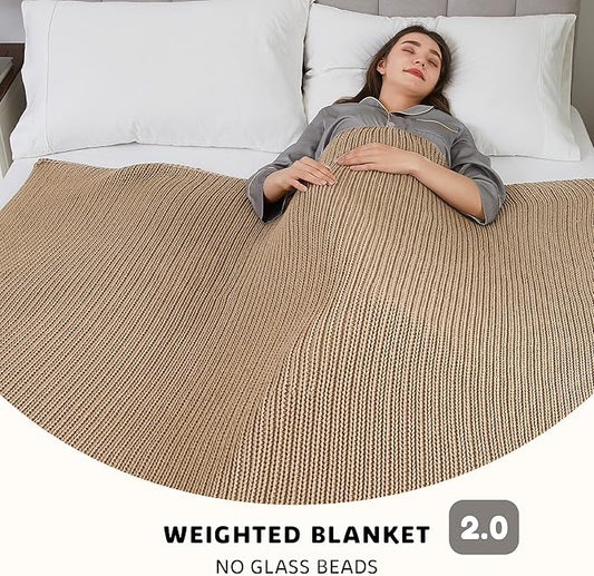L'AGRATY Knitted Weighted Blanket - 50"x60" 7lbs Cooling Chunky Knit Heavy Blanket for Adults Braided Crochet Throw Thick Cable Yarn Knit Decorative Blanket No Beads Evenly Weighted Machine Washable
